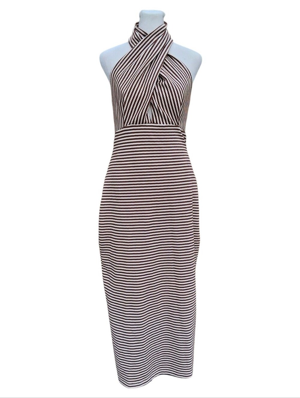 Amanda Uprichard Conchita Striped Halter Midi Bodycon Dress Size Large View 6